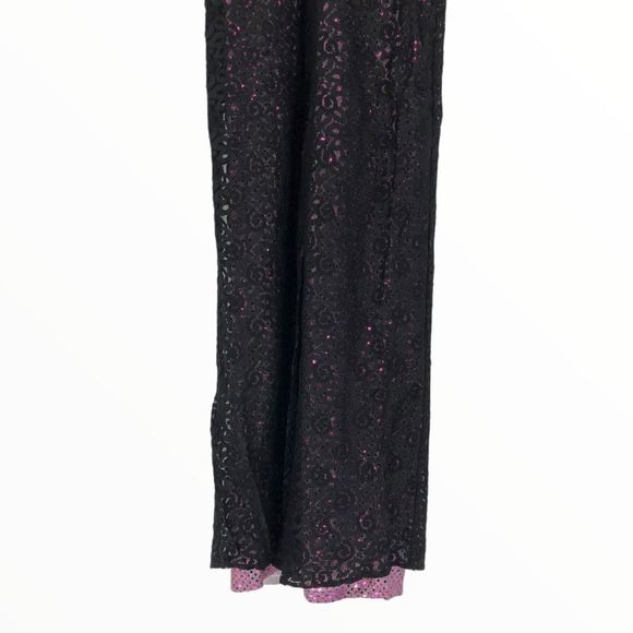 90’s Jessica McClintock Gunne Sax Black Lace Metallic Pink Dot Square Neck Dress - Picture 6 of 13